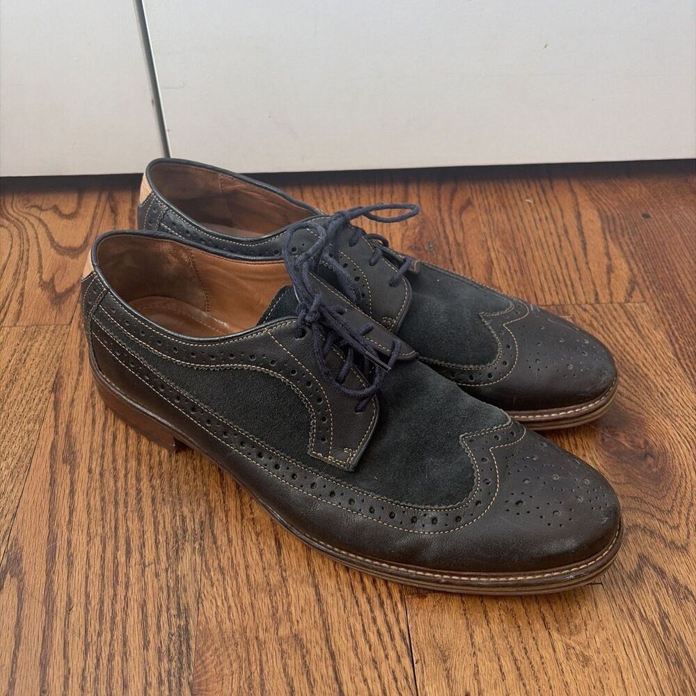 Johnston & Murphy  Flex Sheepskin Leather Black Wingtip Shoes Size 11D